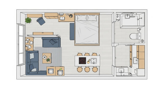 Modern Studio Apartment Floor Plan Layout Design.
