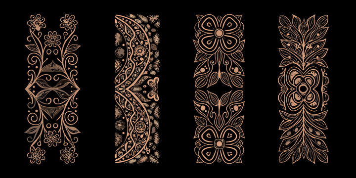 Art Nouveau Frames Four Intricate Vertical Recta With Floral Ornament