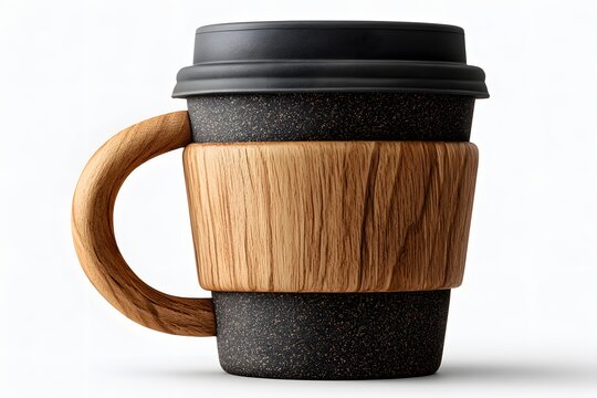 wooden-handled reusable coffee cup design