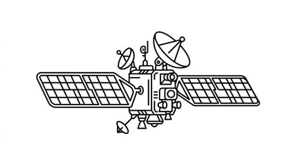 Detailed Illustration of a Space Satellite with Solar Panels. © Camy
