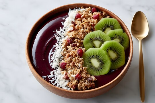 tropical fruit smoothie bowl with kiwi and granola