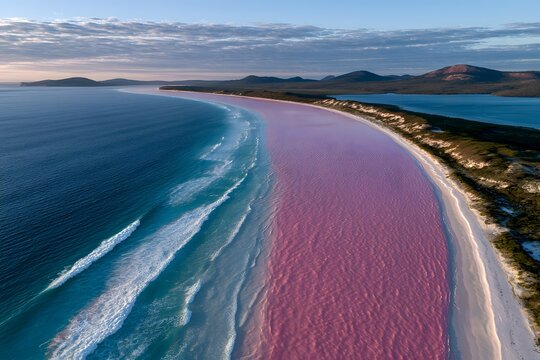 serene pink lake and turquoise ripple waters