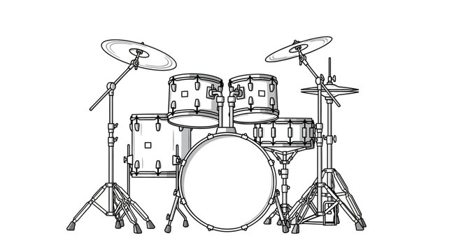 Line Art Drum Kit Illustration - Musical Instrument Drawing
