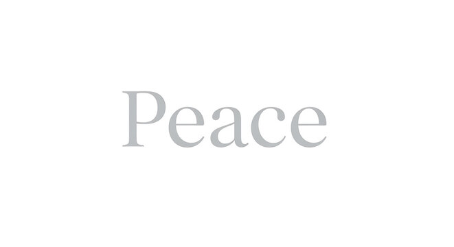 Elegant typographic design of the word 'Peace' in soft, muted pastel color on neutral background.