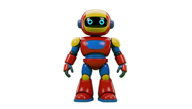 Friendly Cartoon Robot Standing with Glowing Eyes Vector Illustration Isolated on Transparent Background