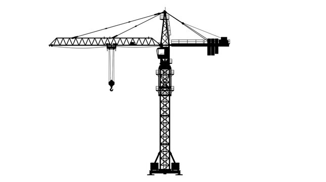Tower crane silhouette against a white background industrial construction equipment