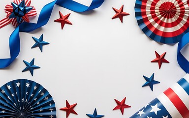 Obraz premium Festive 4th of july decorations patriotic stars ribbons and rosettes for independence day celebrations