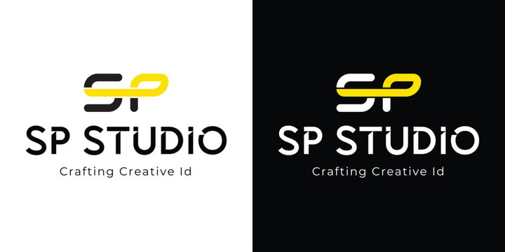 Modern sp studio logo with yellow and black design on dark background