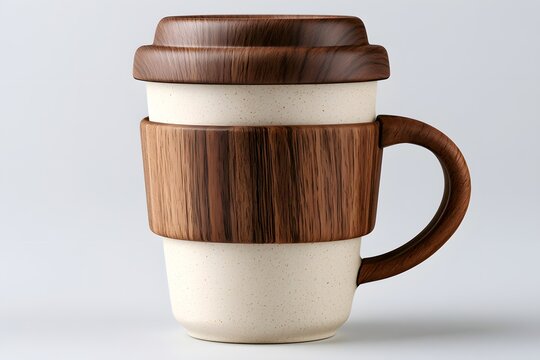 wooden textured coffee mug with handle