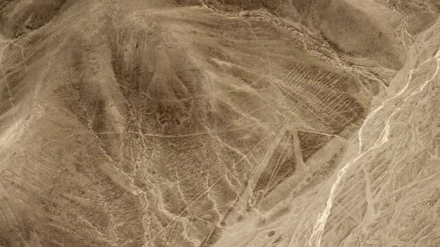 Aerial View of Ancient Nazca Lines Geoglyphs in Peru Desert