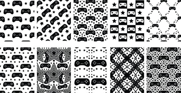 Video game controller seamless pattern set.