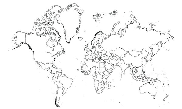 Detailed World Map with All Country Borders and Black Outlines