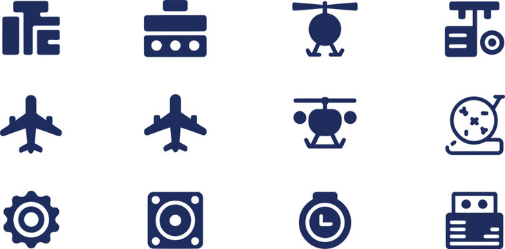 Blu Train Front Views Subway Locomotive Rail Transport Shapes , Minimal Flat Bold Silhouette Style Grid Layout , Set of Vector Web Icon Collection Isolated on White Background , Modern Professional Pu