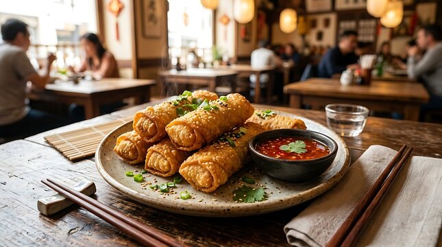 Gourmet Egg Rolls Served in Restaurant for National Egg Roll Day
