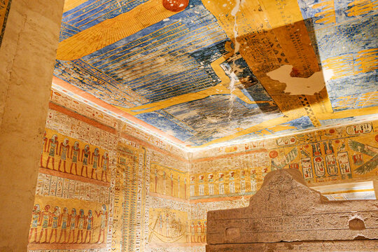 Luxor, Egypt - 28 Jan 2026: Interior of the tomb of Ramses IV (Rameses IV) in the Valley of the Kings, Luxor