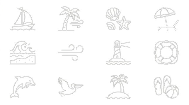 Summer Vacation Icons: Beach, Ocean, Travel, and Leisure Elements