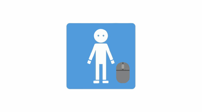 Person and computer mouse icon on blue background