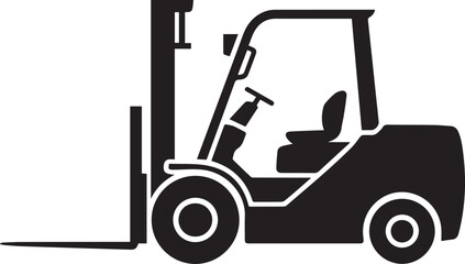 Fototapeta premium Black silhouette forklift truck icon with industrial vehicle isolated on white background for logistics design