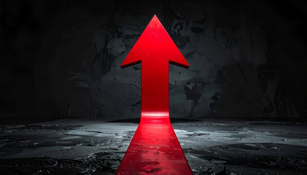 Red arrow stands tall, piercing darkness with bold intensity. Glowing path leads forward