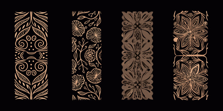 Art Nouveau Floral Ornaments On Black Background