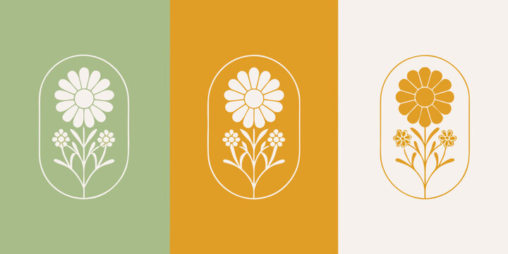 Floral ornaments in oval frames on colored backgrounds