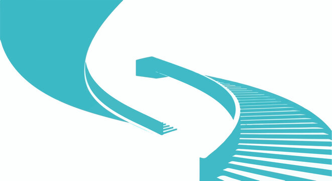 Abstract blue curves intertwine with a textured pathway, creating a dynamic sense of motion