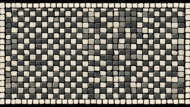 Close-up of mosaic tile pattern with small square beige and black tiles for interior design