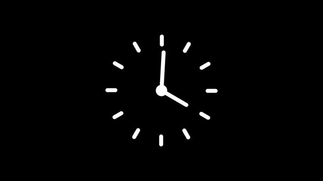 Clock spinning animation on black background. Stopwatch animation. watch animation. Clock icon flat style 24 hours day fast speed with moving timer clock rotation. watch animation 4k video