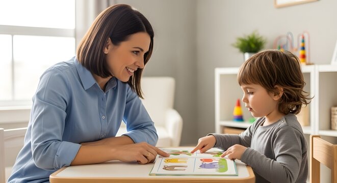 Speech therapist conducting one-on-one session on a developmental day for disability