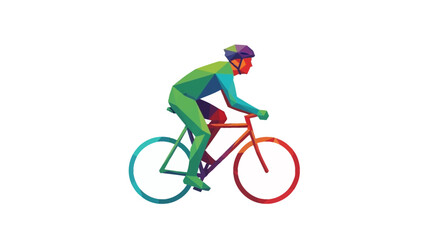 Fototapeta premium Colorful low poly cyclist riding a bicycle on white background