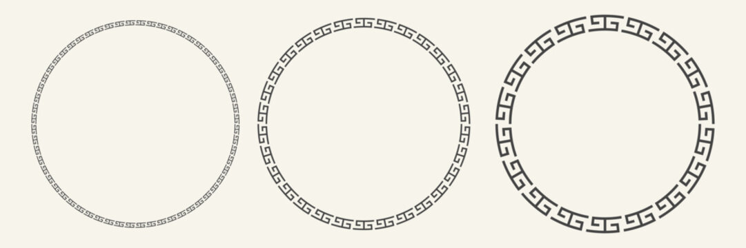 Greek key frame seamless pattern. Set of round antique border. Vector