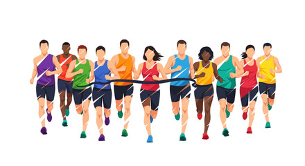 Obraz premium Diverse runners crossing finish line, competitive race, sport, achievement, victory, marathon