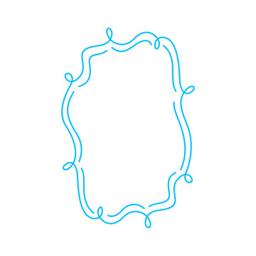 Dekoracyjna ramka rysowana jedną linią &ndash; niebieska, falistа, styl doodle, grafika wektorowa