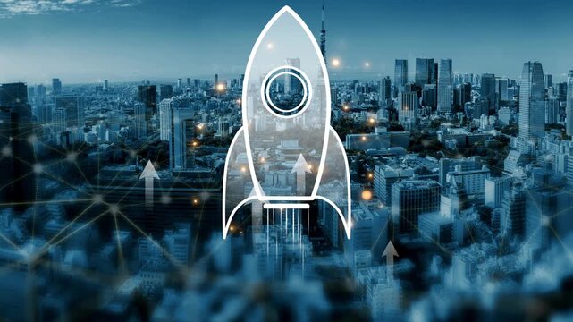 Startup launch and business growth concept, rocket symbolism, entrepreneurship, startup innovation, and early-stage success strategies for new business development and expansion. Muxer