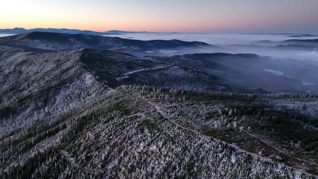 Winter Mountain Ridge Flight Before Sunrise