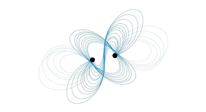 Abstract blue atomic, molecular, scientific vector illustration, swirling lines, modern graphic element