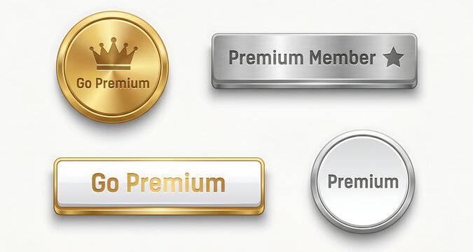 Premium Membership Buttons and Badges Collection on Light Background
