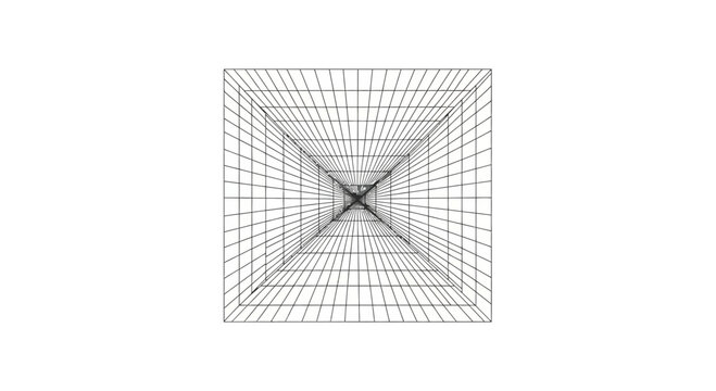 Perspective grid, geometric pattern, 3D wireframe, square shape, optical illusion