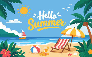 Obraz premium summer beach background, illustration, vector, and clipart