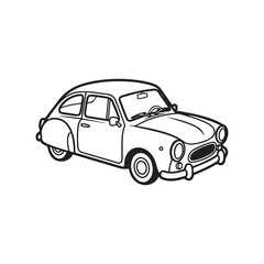 Naklejka premium Vintage car in outline style with line art black and white automobile