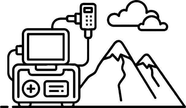Medical monitor in mountain landscape for high altitude safety