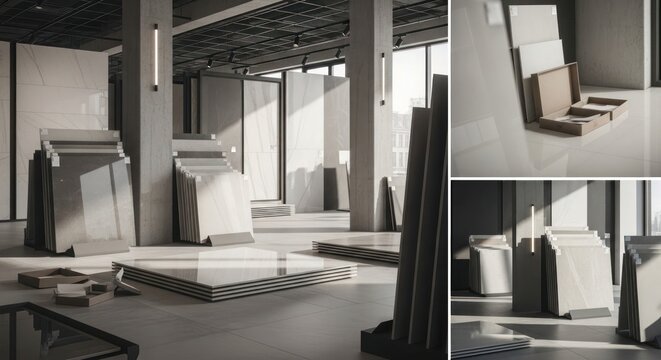 Photo-realistic Interior Design: Tiles Display in Modern Showroom