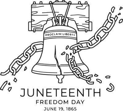 Liberty bell with broken chains, juneteenth freedom day