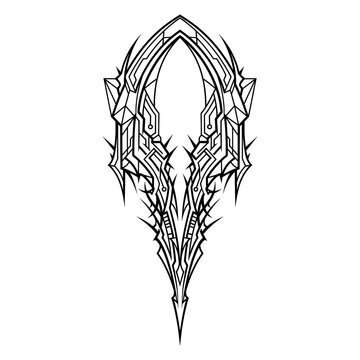 Gothic cathedral arch drop terminal cyber tribal tattoo stamp.