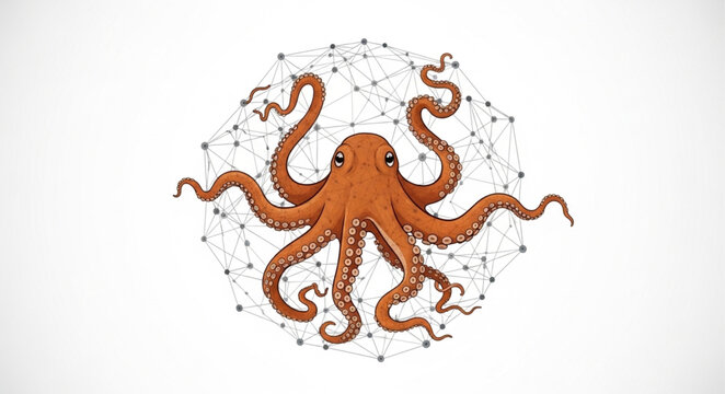 Octopus with network connections illustration.