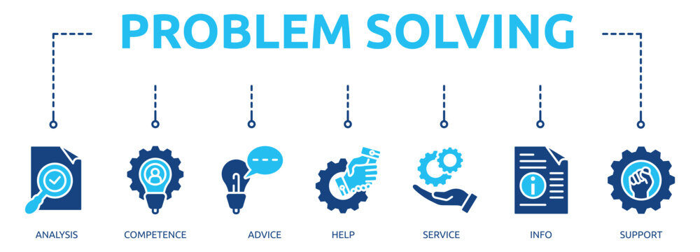 problem solving glyph banner icon of analysis, competence, advice, help, service, info, support
