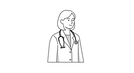 Fototapeta premium Smiling Woman Doctor in Lab Coat with Stethoscope, Medical Professional Illustration