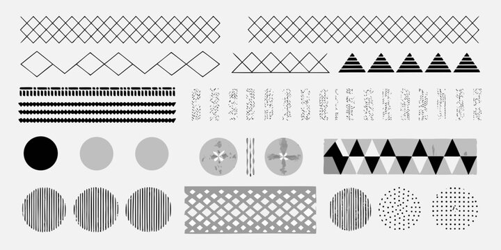 Geometric patterns and shapes collection black and white vector illustration