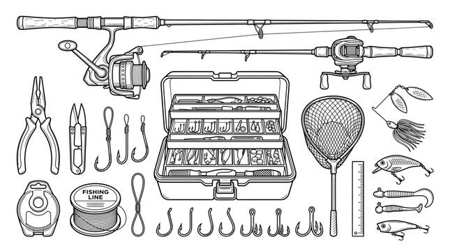 Fishing equipment vector illustration icon set