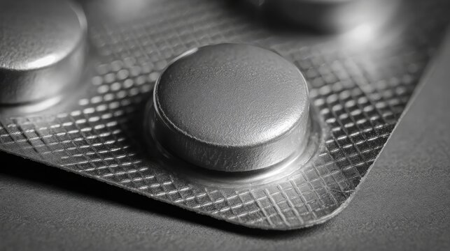 Macro shot captures levothyroxine tablet in blister pack with matte foil texture